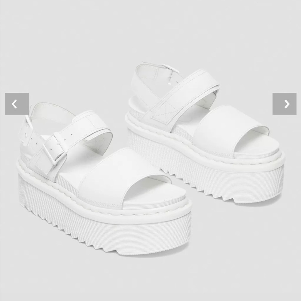Dr. Martens | White Leather Platform Strap Sandals